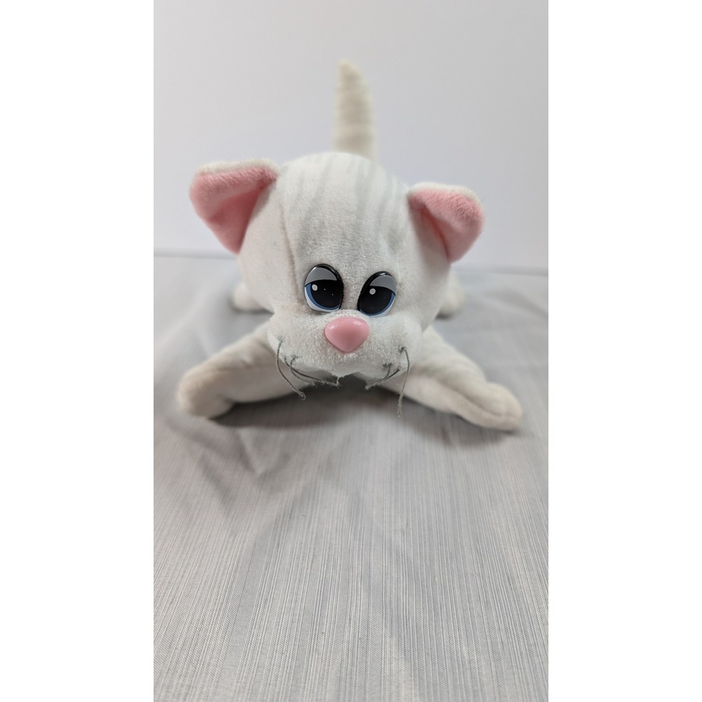 Vintage Tonka Pound Pur-r-ries White Grey Tabby Cat‎ Plush Kitten Red Collar 80s